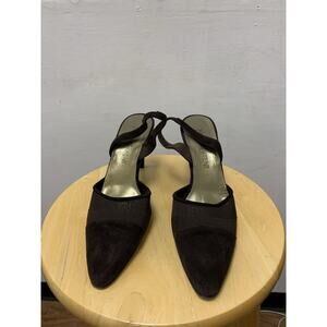 Vintage YSL Yves Saint Laurent Brown Sling back Kitten Heels Size 9